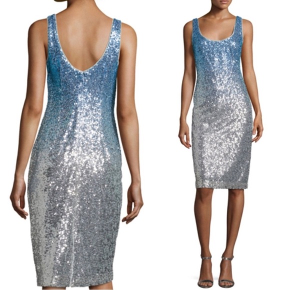 🔥NICOLE MILLER NY Light Blue and Silver Sheath Midi Dress - Picture 1 of 12